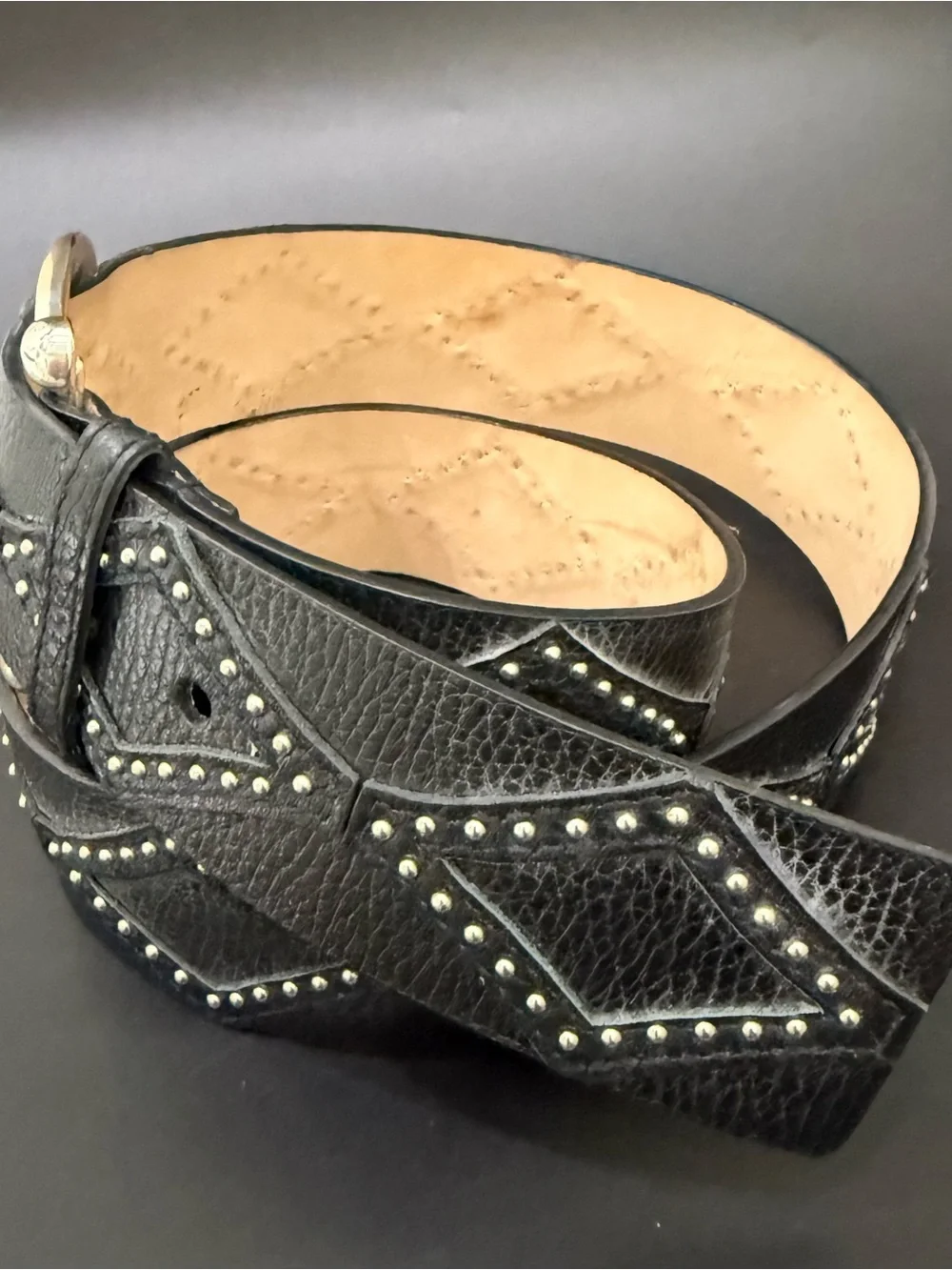 MICHAEL Michael Kors Black Leather Geometric Diamond Studded Belt XL Waist 41-45